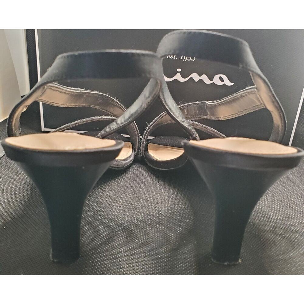 Nina Shoes Nieves Rhinestone Slingback Womens Black Luster Satin Dress Size 8 - Picture 4 of 8